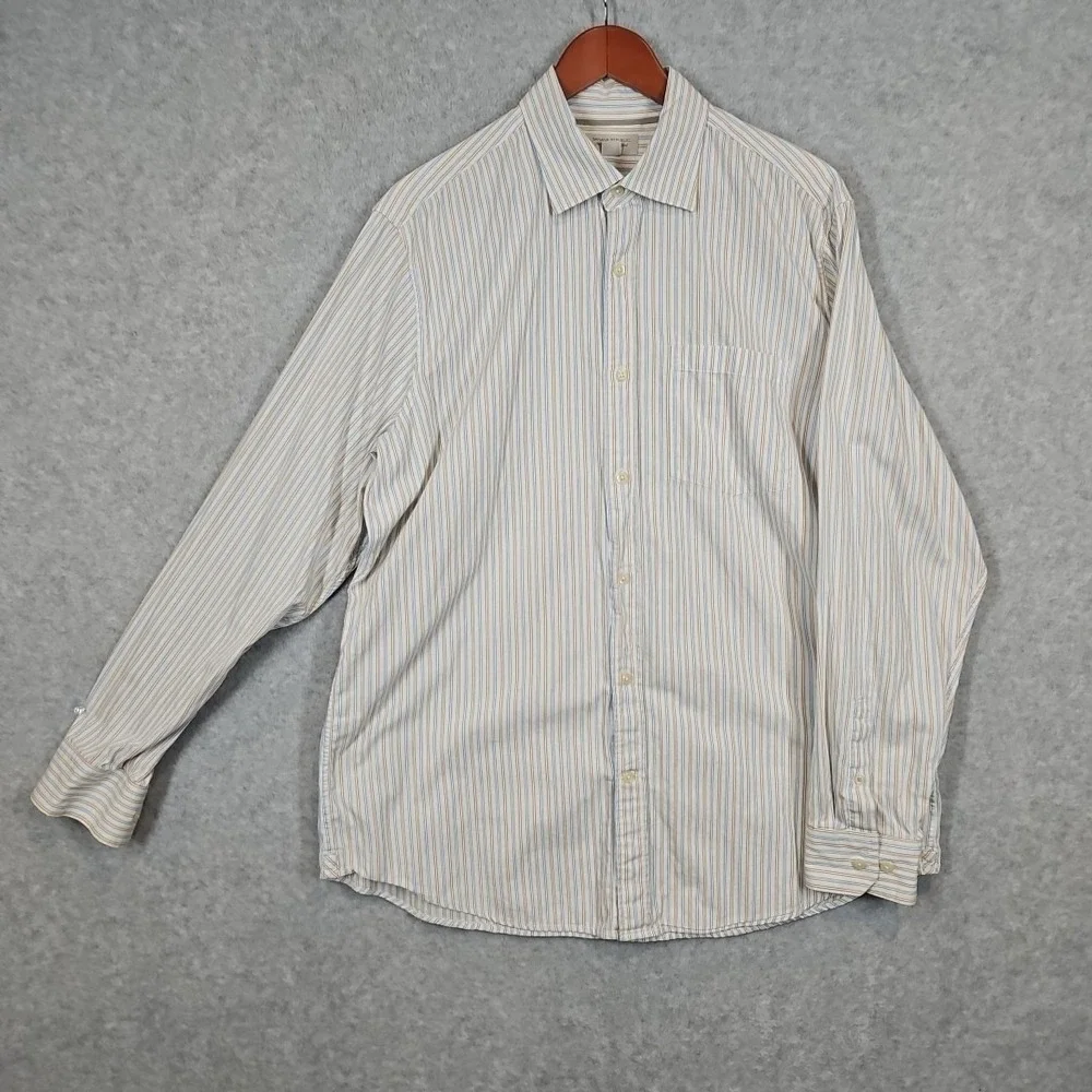 Banana Republic Shirt Mens XL White Striped Button Up Long Sleeve Cotton